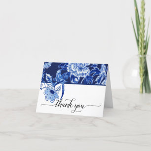 Braut Hochzeits-Dankeskarten Navy Vogel Floral Chi Dankeskarte