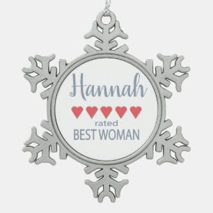 Braut- & Hochzeitsgesellschaft 5 Herz Best Woman Schneeflocken Zinn-Ornament