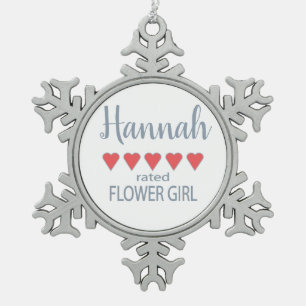 Braut & Hochzeitsgesellschaft 5 Herz Blumenmädchen Schneeflocken Zinn-Ornament