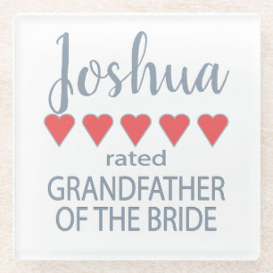 Braut & Hochzeitsgesellschaft 5 Herzen Großvater d Glasuntersetzer