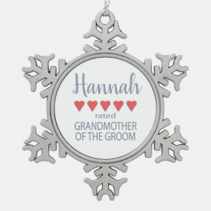 Braut & Hochzeitsgesellschaft 5 Herzen Oma des Brä Schneeflocken Zinn-Ornament
