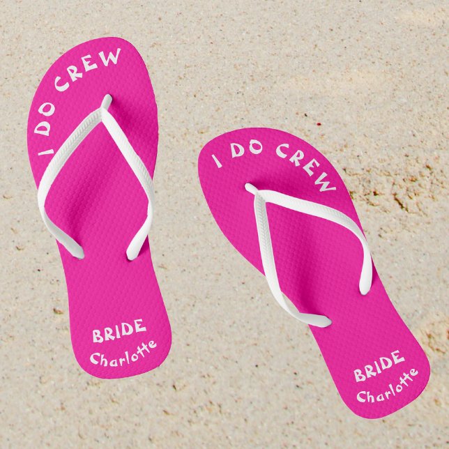 Braut | I Do Crew Neon Pink Flip Flops (Sand)