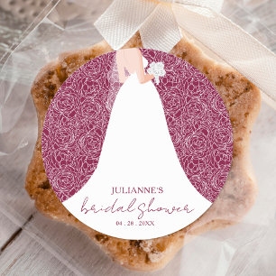 Braut im Hochzeitskleid Cranberry-Brautparty Runder Aufkleber