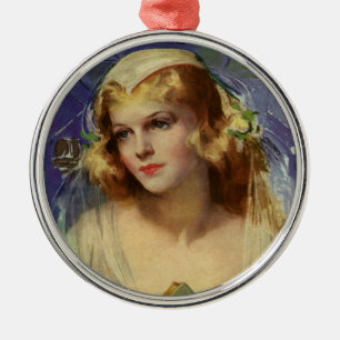 Braut im Hochzeitskleid mit Bibel, Religiöse Hochz Silbernes Ornament