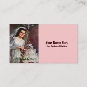 Braut im Vintage-Stil und ihre Hochzeitstorte - 50 Visitenkarte