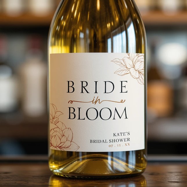 Braut in Bloom Tan Brown Brautparty (Bride in Bloom Tan Brown Bridal Shower Sparkling Wine Label
)