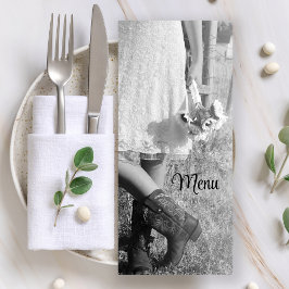 Braut in Cowboy Boots Sonnenblumen Hochzeitsmenü Menükarte
