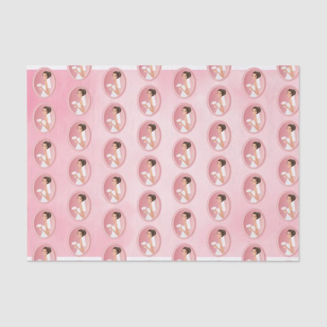 Braut in einem weißen Hochzeitskleid Holding a Bou Seidenpapier (Vorderseite)