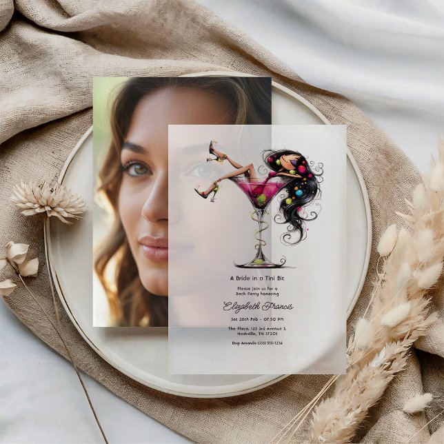 Braut in einem winzigen bisschen Whimsical Pink Ma (Bride in a Tini Bit Whimsical Pink Martini Bach Vellum Invitations)