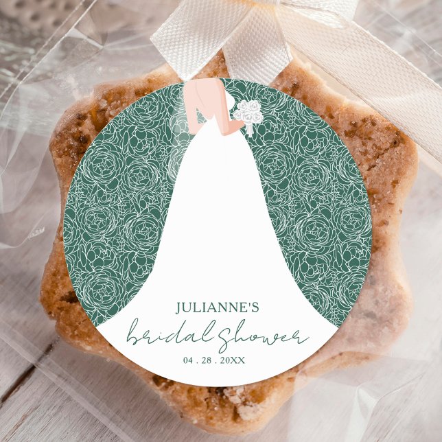 Braut in Hochzeitskleid Brautparty Runder Aufkleber (Von Creator hochgeladen)