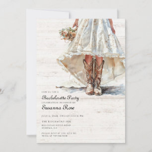 Braut in Hochzeitskleid Cowgirl Junggeselinnen-Abs Einladung