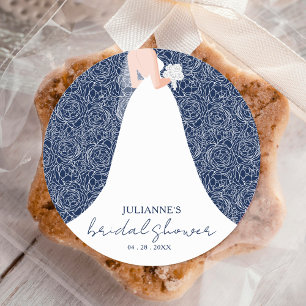 Braut in Hochzeitskleid Navy Blue Brautparty Runder Aufkleber