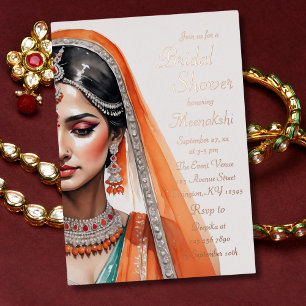Braut in Lehenga Choli Ethnische indische Bridal S Folieneinladung