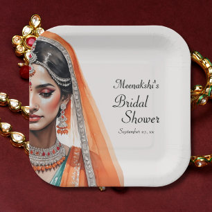 Braut in Lehenga Choli Ethnische indische Bridal S Pappteller