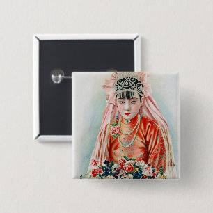 Braut in Rot auf einer chinesischen Hochzeit in Sh Button