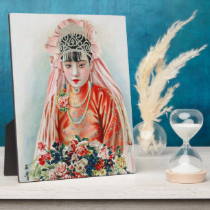 Braut in Rot auf einer chinesischen Hochzeit in Sh Fotoplatte