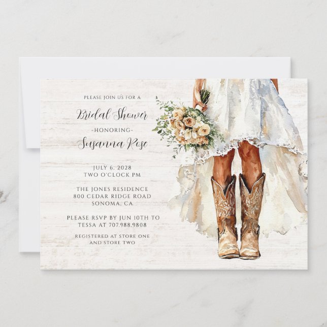 Braut in Stiefeln Wandern Bridal Dusche Einladung (Vorderseite)