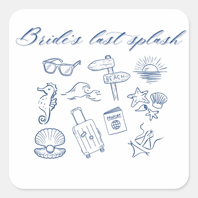Braut-Letzter-Splash-Design | Ocean Beach Junggese Quadratischer Aufkleber (Vorderseite)