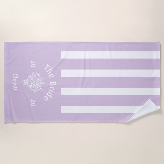 Braut-Lila violett gestreift  Strandtuch (Vorderseite)