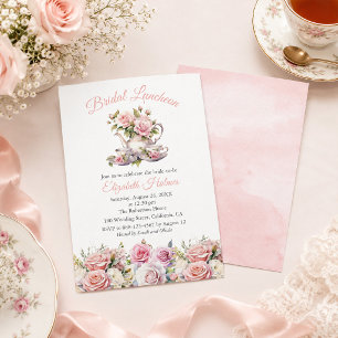 Braut-Lunch-Einladung im zarten Rosa mit floralen Einladung