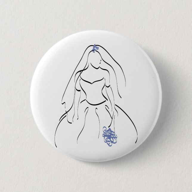 Braut mit blauen Blumen Button (Vorderseite)