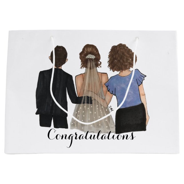 Braut mit Eltern Illustration Hochzeit  Große Geschenktüte (Vorderseite)