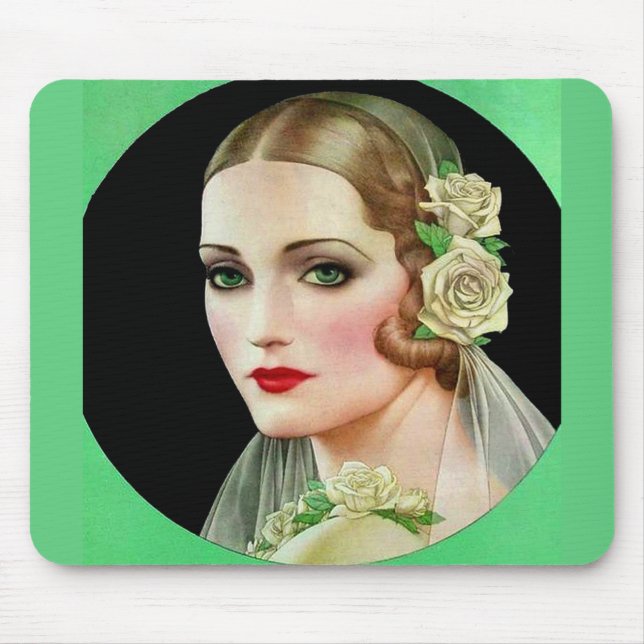 Braut mit weißer Rose Mousepad (Vorne)