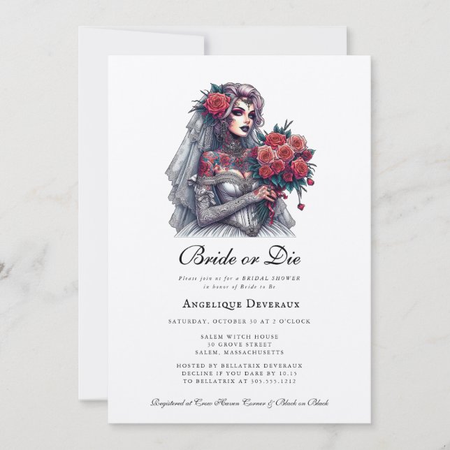 Braut oder Die Elegant Goth Bridal Dusche Einladun Einladung (Vorderseite)