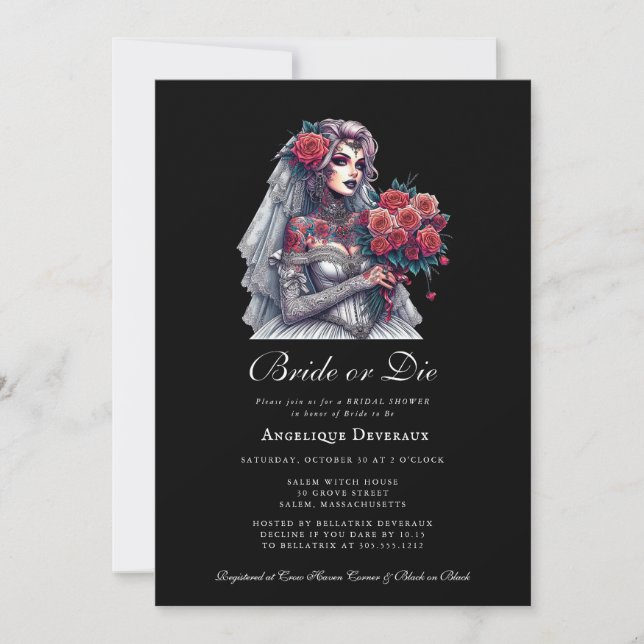 Braut oder Die Elegant Goth Bridal Dusche Einladun Einladung (Vorderseite)