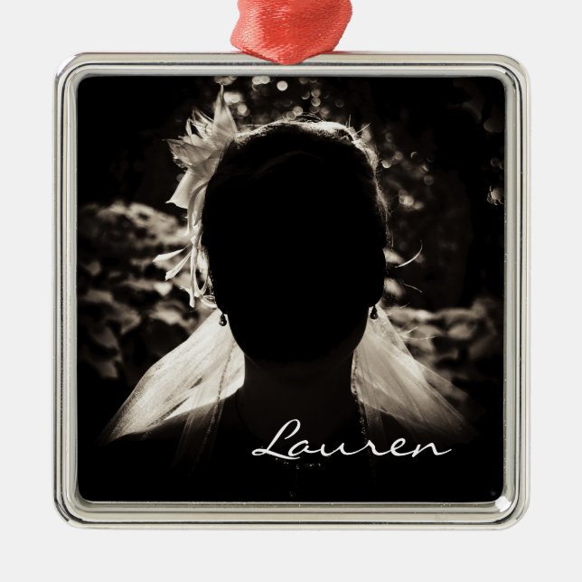 Braut oder Groom Custom Foto Hochzeitsdekoration Silbernes Ornament (Vorne)