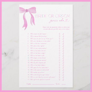 Braut oder Groom Guess, die rosa Bow Dusche Spiel