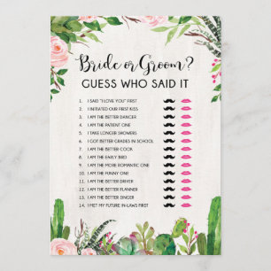 Braut oder Groom He oder She Fiesta Brautparty Gam Einladung