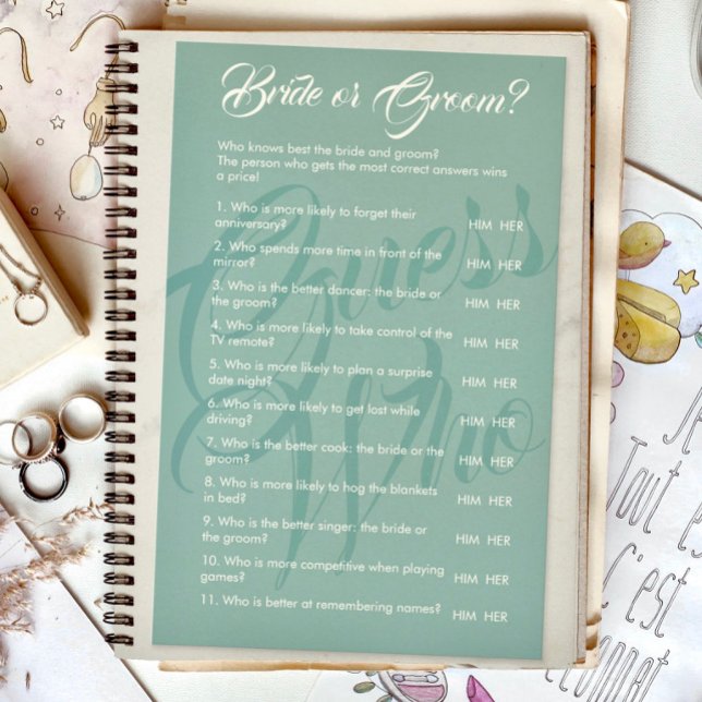 Braut oder Groom Sage Green Wedding Bridal Game (Von Creator hochgeladen)