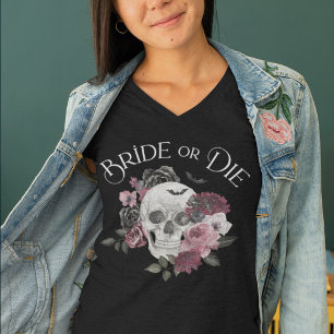Braut oder stirb Floraler Totenkopf Chic Gothic Ju Tri-Blend Shirt