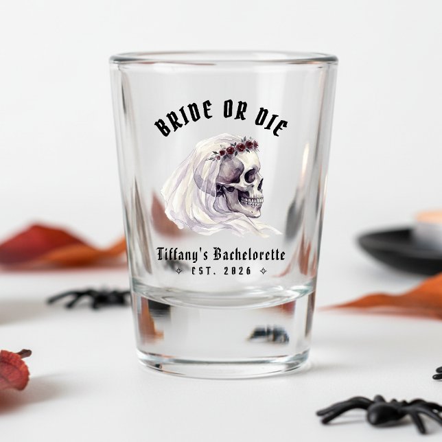 Braut oder stirb Halloween Junggesellinnenabschied Schnapsglas (Von Creator hochgeladen)