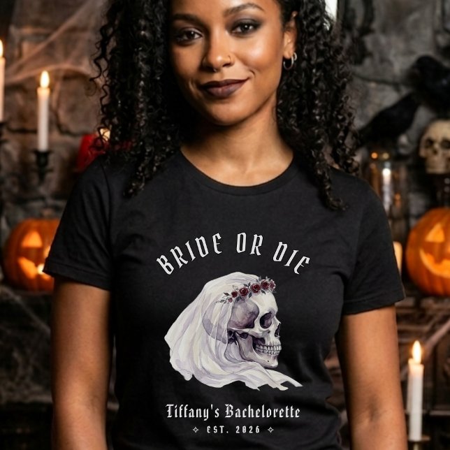Braut oder stirb Skelett Schädel Halloween Jungges T-Shirt (Von Creator hochgeladen)