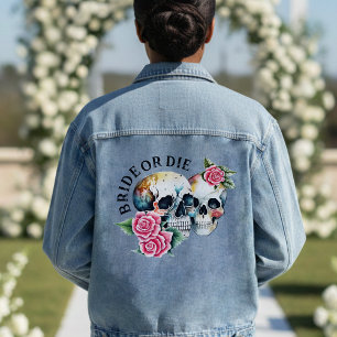 Braut oder stirb Totenköpfe & Rosen Ehefrau Hochze Jeansjacke