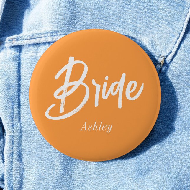 Braut Orange Weiße Hochzeitsschrift Button (Von Creator hochgeladen)