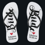 Braut-personalisierte Hochzeits-Auswahl Ihre Farbe Flip Flops<br><div class="desc">Gehen Sie in Komfort an Ihrem Hochzeitstag mit diesem personalisierten umdrehen Reinfälle. Diese können mit dem Namen einer Braut und Hochzeitsdatum besonders angefertigt werden. Der Hintergrund ist weiß, gleichwohl Sie die Farbe ändern können, indem Sie auf Customize es klicken. Wegen des dunklen Textes schaut dieser Entwurf mit einem hellfarbigen Hintergrund...</div>