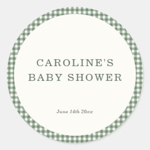 Braut Sage Green Gingham Name Datum Brautparty Runder Aufkleber