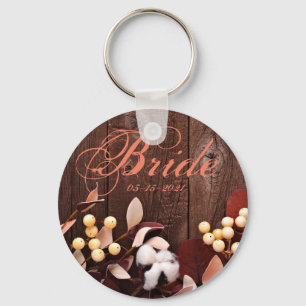 Braut Schlüsselketten-Baumwollzweig auf Dunkelholz Schlüsselanhänger