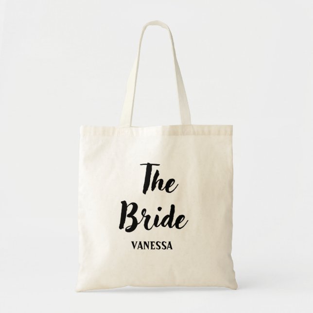 Braut Schwarzes Skript Personalisierte Hochzeitsta Tragetasche (Vorne)