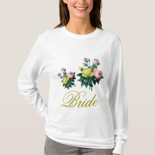 Braut-Shirt mit vintage rosa und gelben Rosenblume T-Shirt