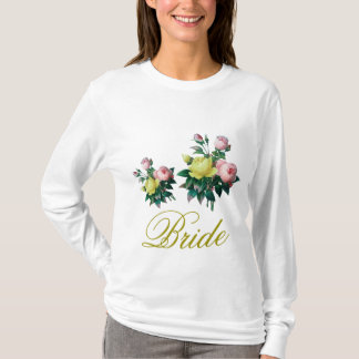 Braut-Shirt mit vintage rosa und gelben Rosenblume T-Shirt