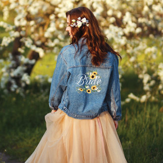 Braut-Skript Land Chic Wasserfarbe Sonnenblumen Jeansjacke