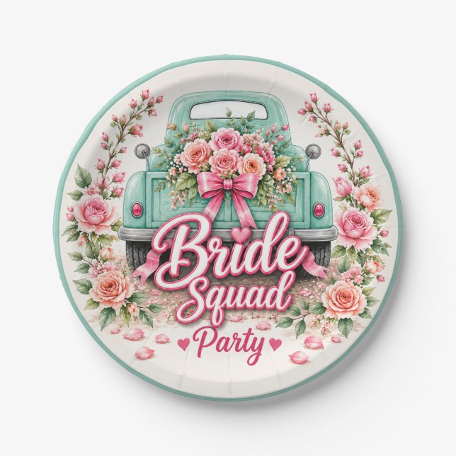 Braut-Squad-Floral-LKW-Papierteller Pappteller (Vorderseite)