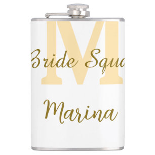 Braut-Squad-Monogramm goldene Brautparty einfach Flachmann