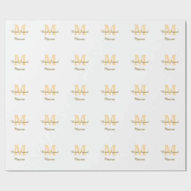 Braut-Squad-Monogramm goldene Brautparty einfach  Geschenkpapier (Flach)