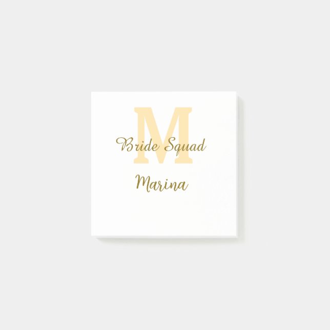 Braut-Squad-Monogramm goldene Brautparty einfach  Post-it Klebezettel (Vorderseite)