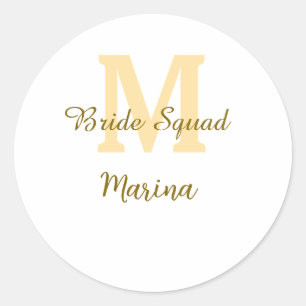 Braut-Squad-Monogramm goldene Brautparty einfach Runder Aufkleber